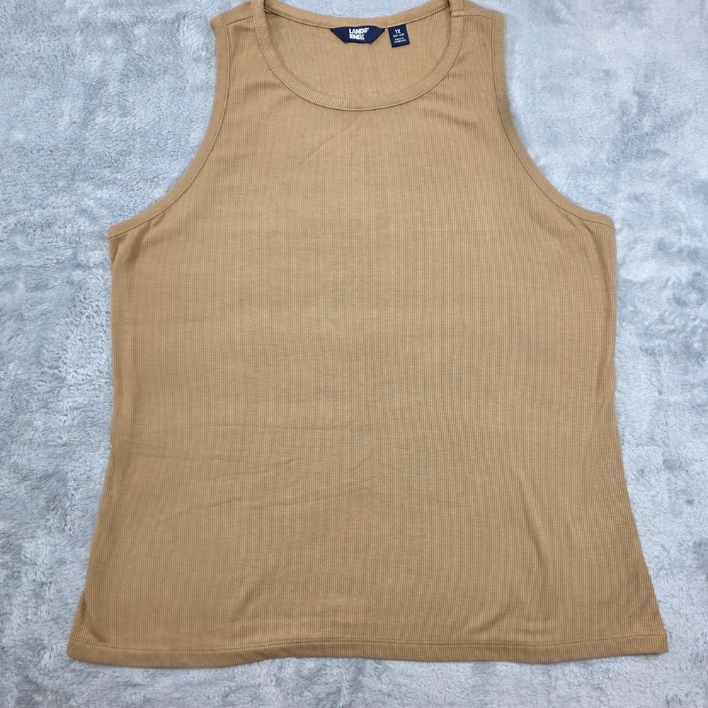Lands' End Women 1X Camel Tank Top Ribbed Sleeveless Crew Neck 551798